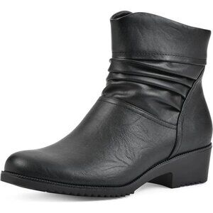 Womens Ankle Booties Cushioned Comfort Shoes Slip On Rouch Detail Casual Boots